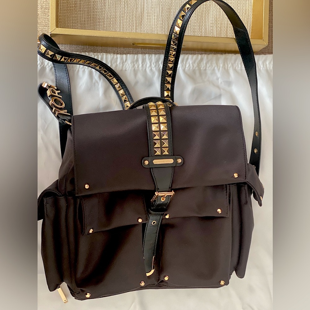 Michael Kors Olivia satin studded backpack gold